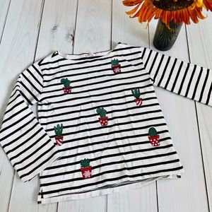 Crewcuts Stripped With Succulent Embroidery Top